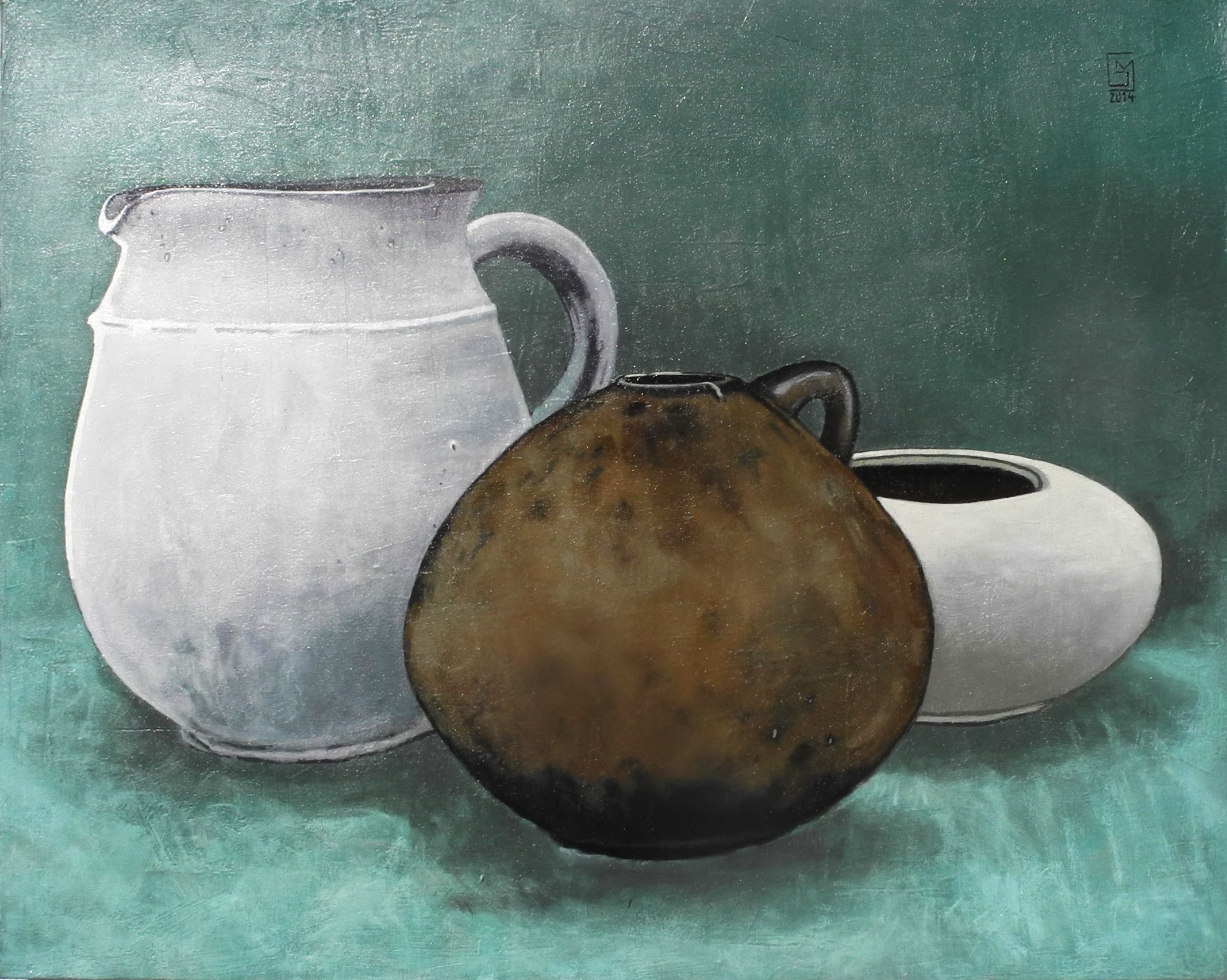 Drei Gefäße vor grünem Hintergrund von Gottschalk, Michael